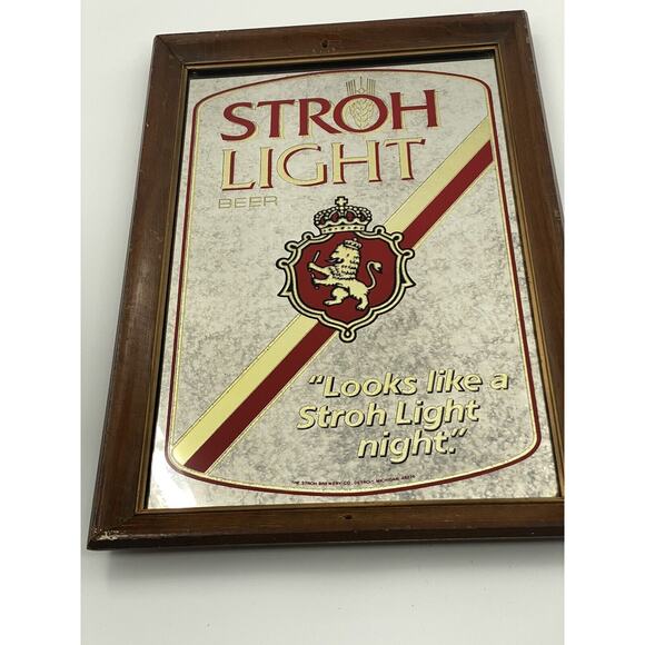 Vintage STROH LIGHT BEER Framed Wall Mirror Sign Looks like Stroh Light Night - Picture 5 of 9